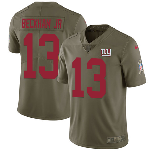Nike Giants #13 Odell Beckham Jr Olive Men's Stitched NFL Limited Salute to Service Jersey - Click Image to Close